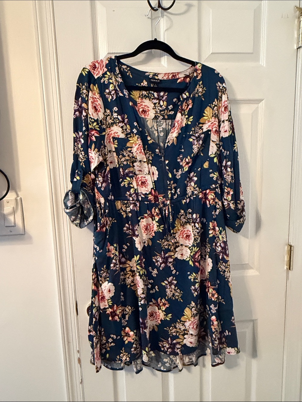 Torrid Floral V-Neck Navy Women's Dress